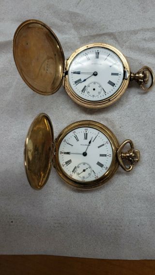 2 Antique Waltham Ladie Pocket Watch No Running Fix O Recovery Gold.  Full Hunter