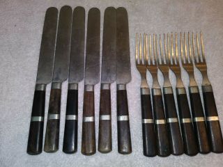 Antique Set Civil War Era Northampton Cutlery Flatware Knives & Forks Inlay