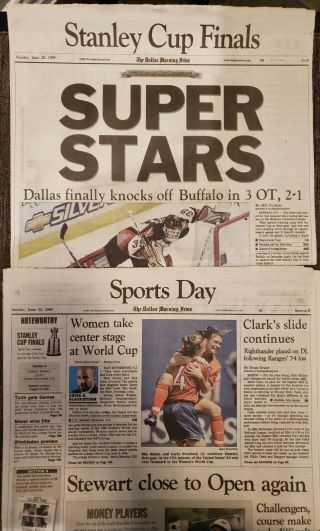 Nhl Dallas Stars Stanley Cup Victory In The Dallas Morning News June 20,  1999