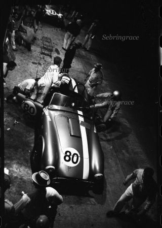 1964 Sebring Race - Shelby Cobra 80 In The Pit At Night - Orig Neg (073)