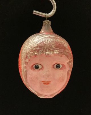 Antique German Mercury Glass Girl Face With Glass Eyes Christmas Ornament