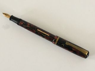 Vintage Fountain Pen Burnham No 47 Marbled Red Black And Gold With Gold Trim