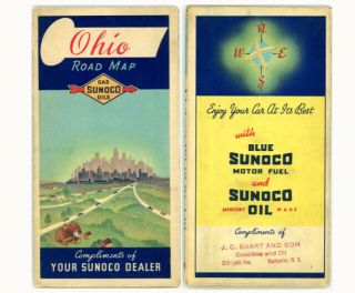 Vintage 1938 Ohio Road Map From The Sun Oil.  Co (sunoco)