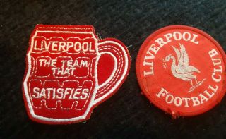 2 Vintage Liverpool Football Club Sew On Patches Beer Glass Team That Satisfies