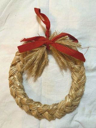 Vintage Scandinavian Swedish Straw Braided Wreath Red Ribbon Christmas 8.  5 Inch