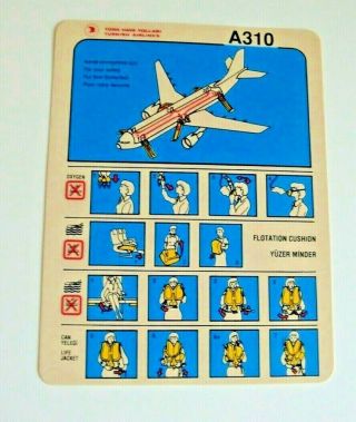 Turkish Airlines Safety Card A310 Vintage 1980 
