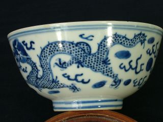 Antique Chinese Dragon Porcelain Blue And White Bowl Kangxi