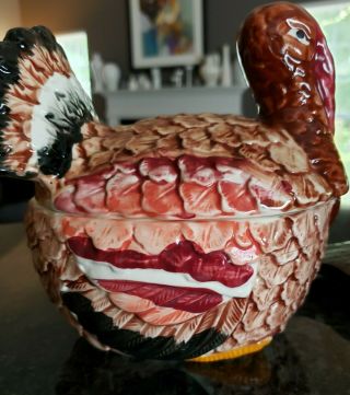 Vintage Ceramic Turkey Tureen Covered Dish Thanksgiving Gravy Bowl Boat w/Ladle 3