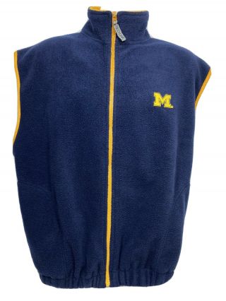 Vtg University Of Michigan Wolverines Fleece Vest Men’s Size L Zip Down Blue