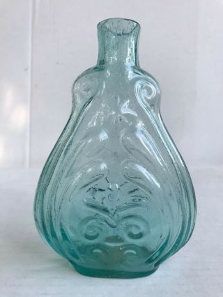 Antique Lt Greenish Aqua Gix – 38a Half Pint Scroll Flask Open Pontil