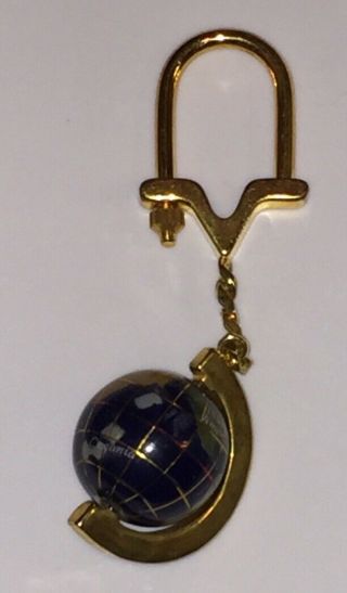 Vintage World Globe Gold Tone Metal Enamel Screw Closure Keychain Ring Fob