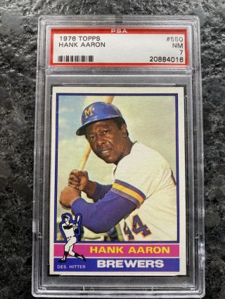 1976 Topps Hank Aaron Milwaukee Brewers 550 Baseball Card Psa 7 Nm