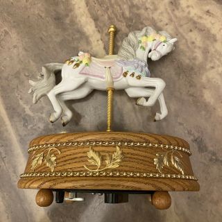 Vintage Fancyland Carousel Horse Music Box Spins Up Down On Base Plays Memory