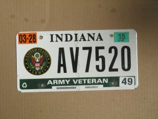 Authentic Indiana " United States Army Veteran " Specialty License Plate (exp. )