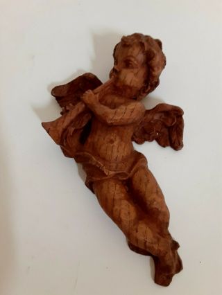 Vintage Hand Carved Wooden Christmas Angel Playing Flute Figurine Germany 2