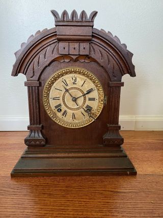 Antique Ansonia Clock Co.  York Wooden Mantle Clock 14” Tall