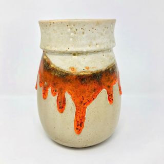Vintage Laurentian Pottery Vase Orange Fat Lava Drip Glaze 1970s Canada Pottery