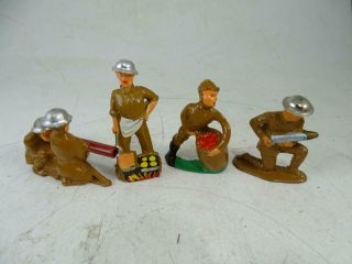Antique Wwi Era Toy Lead Soldier Set Manoil Barclay Cook Gunner Chef X4 Vintage