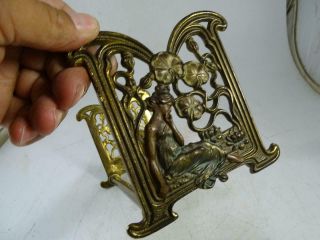 Antique Cast Iron Art Nouveau Pin Up Girl Woman Lily Pad Expanding Bookends Vtg