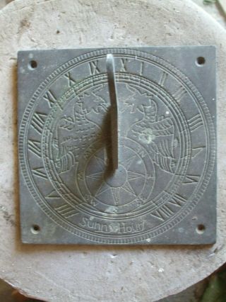 Old Brass Sundial With Ornate Decorative Gnomon - Sunny Hours