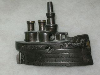 Antique Cast Iron Penny Bank Of The Battleship Oregon All 95 Paint