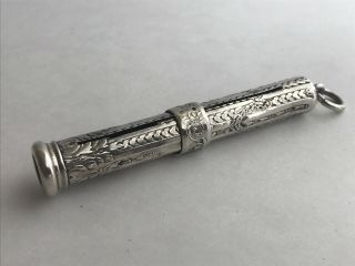 Antique French Victorian Sterling Silver Pencil Holder Pendant