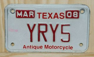 2008 Texas " Antique Motorcycle " License Plate Yry5