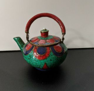 Antique Tibetan Handmade Copper Decorative Teapot,  Nepal Inlay Cute Small Vase