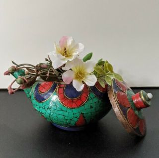 Antique Tibetan Handmade Copper Decorative Teapot,  Nepal Inlay Cute Small Vase 3