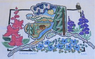 Completed Vintage Meredith Mark Alaska Dream Counted Cross Stitch - Picture/pillow