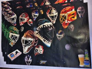 Vintage Goalie Mask Poster 1pc 27x19 Molson Canadian Beer Promo 1990s Nhl Hockey