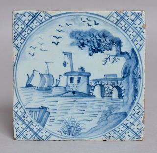 A Very Attractive Antique 18thc Delft Pottery Tile C.  1750 1
