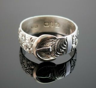 C1892,  Antique 19thc Victorian Silver Gentlemans Buckle Ring Size Uk - X,  Us - 12