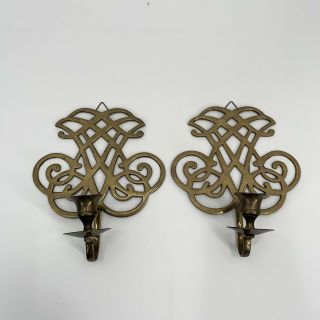 Vintage Brass Candle Wall Sconces Mcm Set Of 2