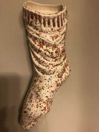 Vintage Ceramic Red Green Splatter Christmas Stocking Wall Pocket Vase 13