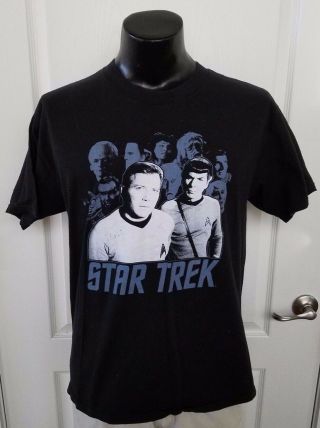 Star Trek Captain Kirk Mr Spock And Crew Black T Shirt Large Vintage Print Retro