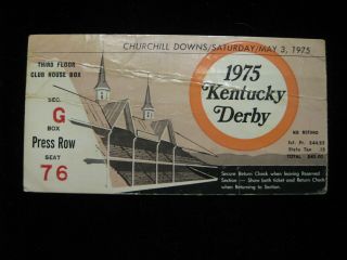 1975 Kentucky Derby Ticket Stub.  Horse Racing / Churchill Press Row