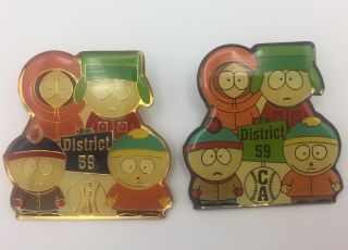2 Large South Park Little League Pins District 59 Ca - Cartman Kyle Stan Kenny
