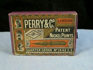 Antique Vintage Dip Pen Nib Box Plume Pluma Feder Perry & Co Ef 1442 Patent Nibs