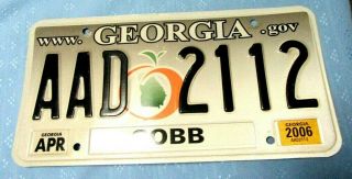 2006 Georgia.  Gov License Plate Cobb County Aad 2112 412