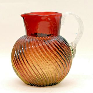 Antique Amberina Swirl Art Glass Water Pitcher