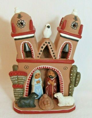 Vintage Handmade Terra Cotta Pottery Folk Art Nativity From Peru Christmas 5.  5”h