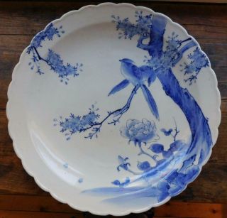 Huge Antique Chinese Or Japanese Porcelain Bowl Platter C1900 Birds & Blossom