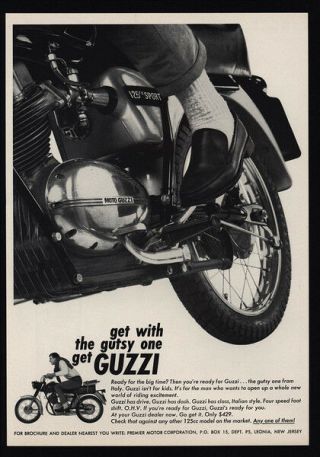 1966 Guzzi Motorcycle - Get With The Gutsy One - Vintage Ad