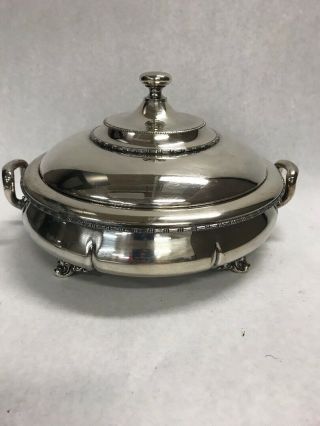 Large Antique Silver Quadruple Plate Footed Soup Tureen 3 Piece Forbes 10 Inch