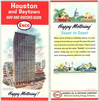 Vintage 1964 Houston,  Texas Road Map From The Humble Oil & Refining Co.  (enco)