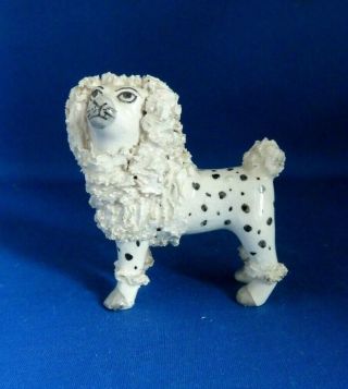 Antique 19thc Staffordshire Miniature Figure Of A Spotted Poodle Dog C1860