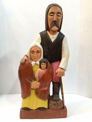 Vintage Hand Carved Wood Folk Art,  Baby Jesus - Mary - Joseph Poland 1982 18”