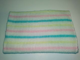 Vtg Baby Blanket Acrylic Open Weave Stripes Pastel Wpl 1675 White Pink Blue