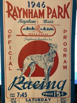 1946 Raynham Greyhound Park Race Program